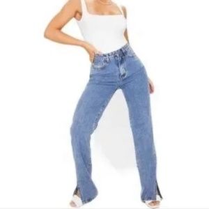 PrettyLittleThing Tall mid wash split hem jeans Sz 6 high waist New